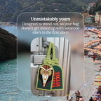 Unmistakably yours: the bold Fancy in Farfalle tag helps your bag stand out at baggage claim