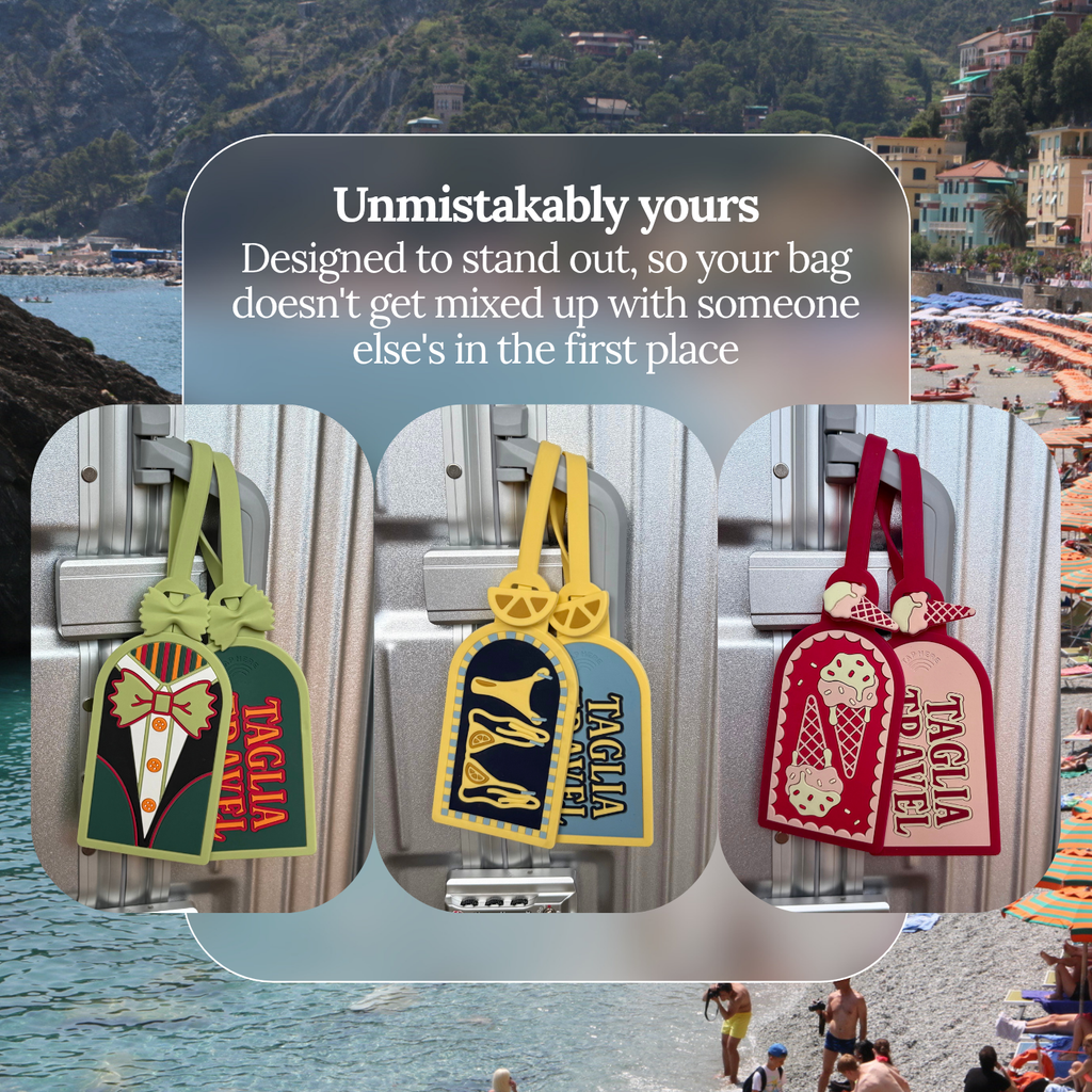 Unmistakably yours: all three La Dolce Vita tags on suitcases, designed so your bag stands out