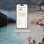 Taglia Passport dashboard showing a travel log and map of everywhere your luggage tag has been tapped