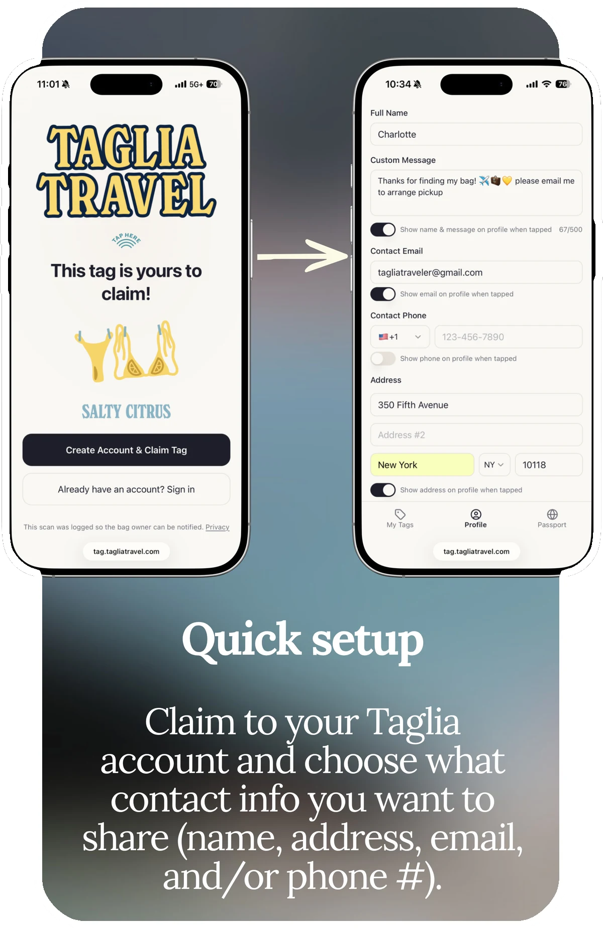 Quick setup: claim your tag and choose what contact info to share