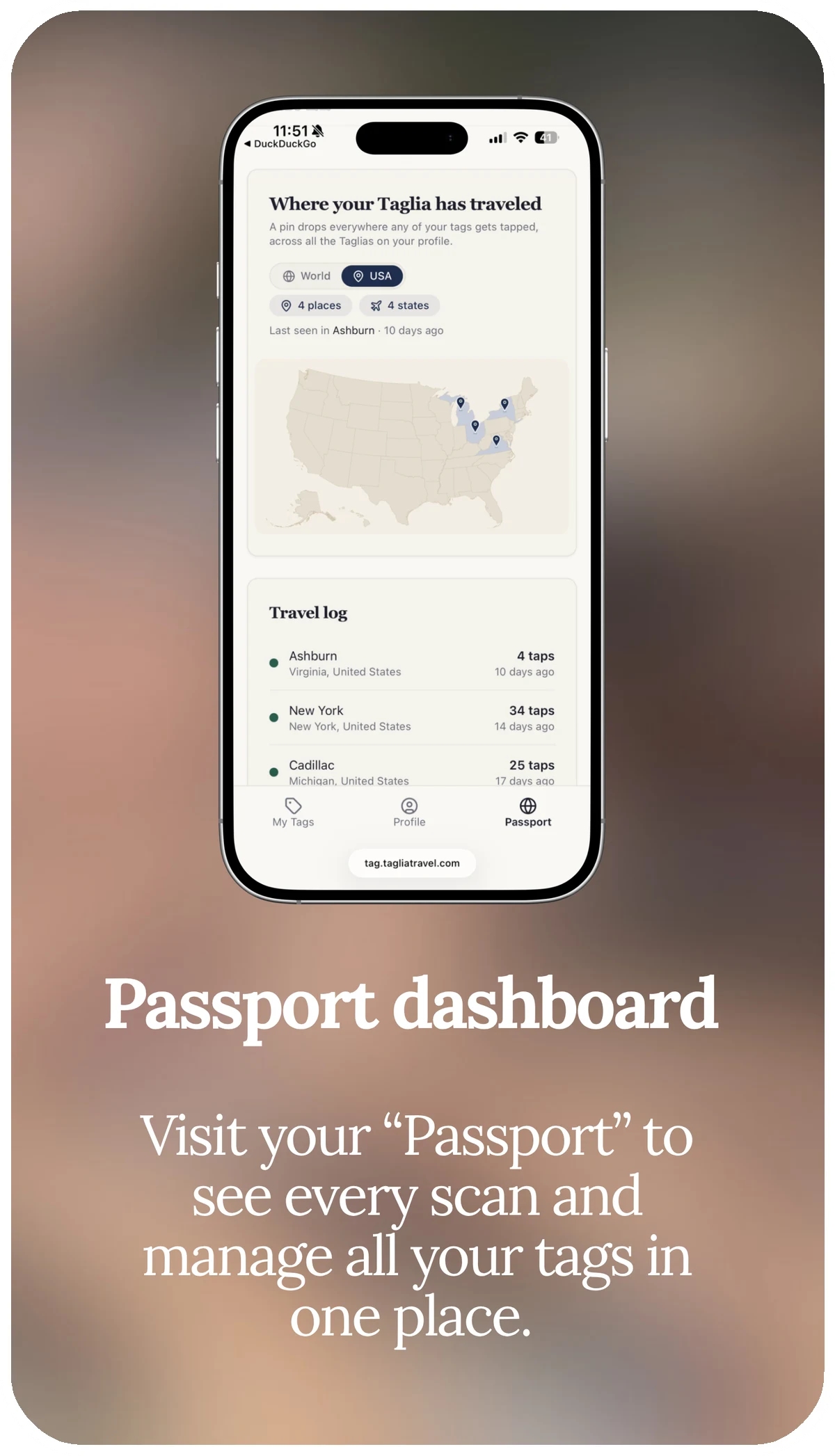 Passport dashboard: see every scan and manage all your tags in one place